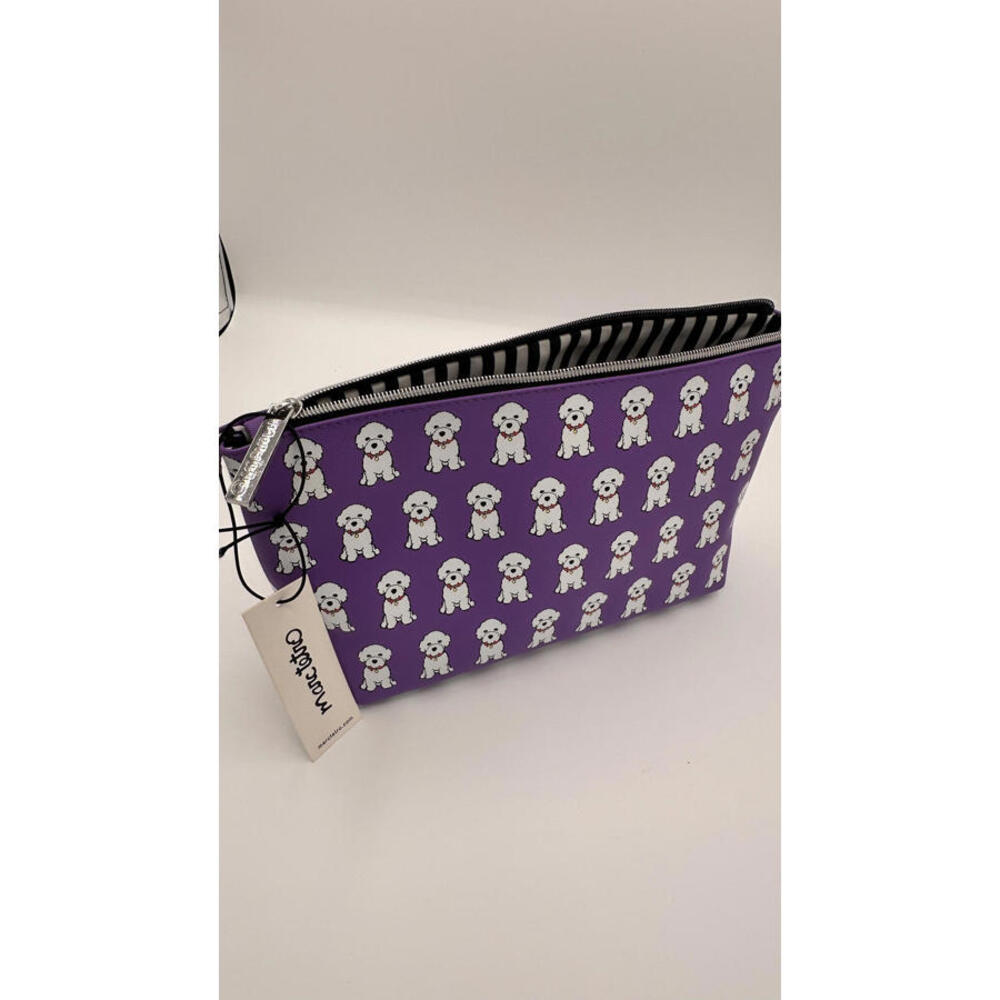 Marc Tetro Bichon Frise Large Cosmetics Case Purple Saffiano Leather NWT - Picture 4 of 4